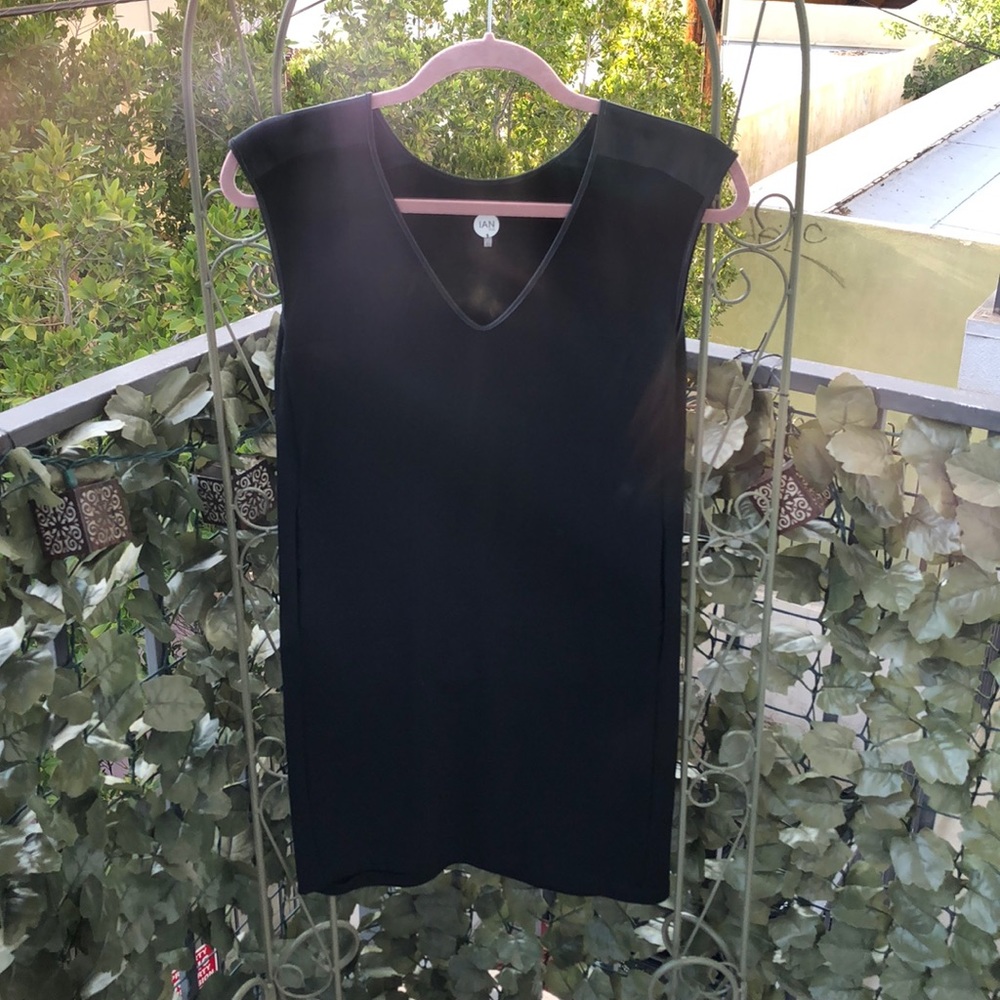IAN R.N. Black Mini Shift Dress w/ Faux Leather XS